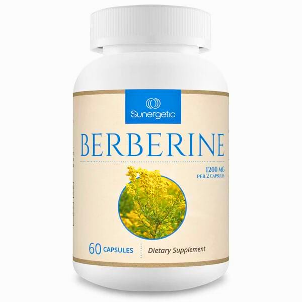 A bottle of Sunergetic Berberine supplements